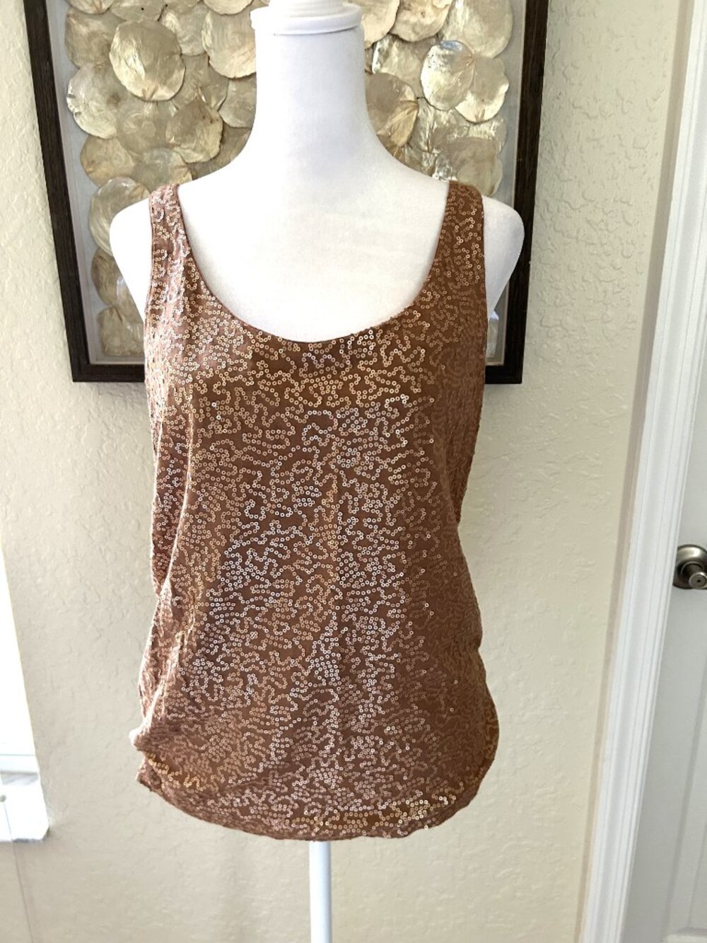 Talbots Mocha Sequin Jersey Sleeveless Top